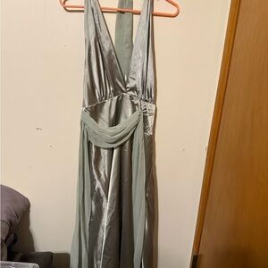 Elegant pale olive Halter Prom Dress